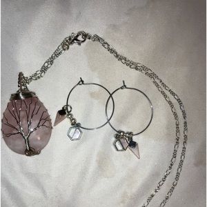 Rose quartz necklace and earring set
